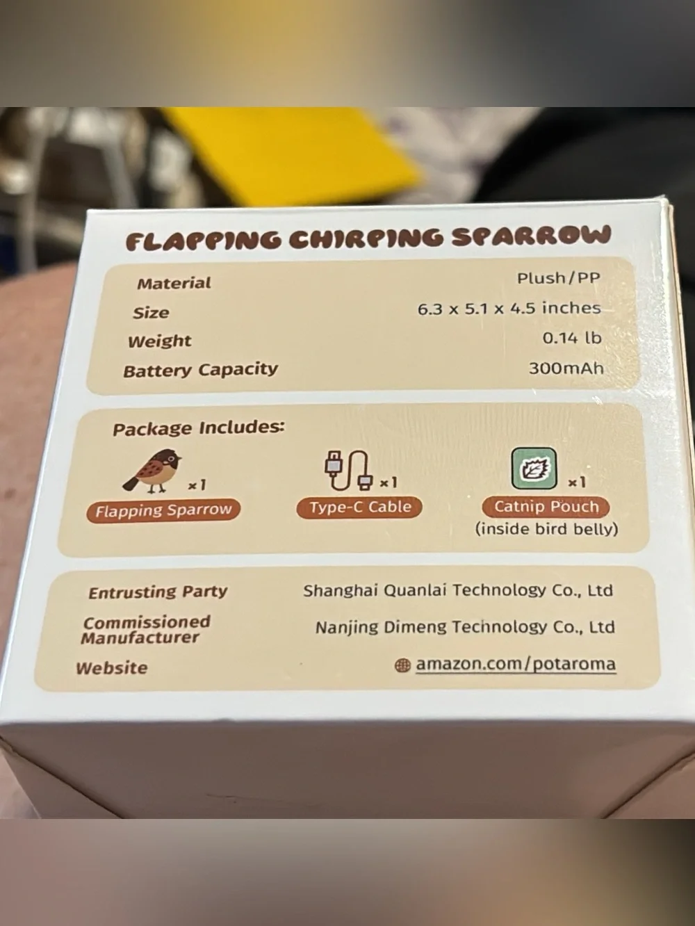 🚘 🆕 Flapping Chirping Sparrow Cat Toy - Brown/White